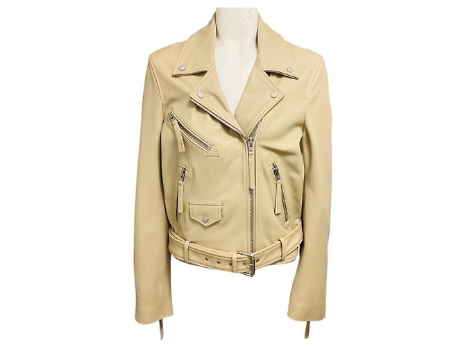 Closed Beige Moto Zip Lamb Leather Jacket