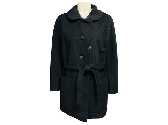Chloé Chloe Anthracite Grey Belted Wool Coat with Asymmetrical Buttons
