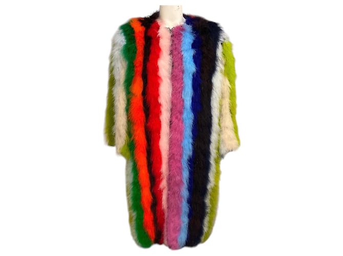 Dolce & Gabbana Multicolor Striped Feather Coat Multiple colors