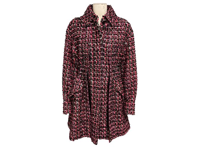 Chanel Pink / Black Multi Silk Lined Wool Tweed Coat with CC Logo Globe Buttons Multiple colors