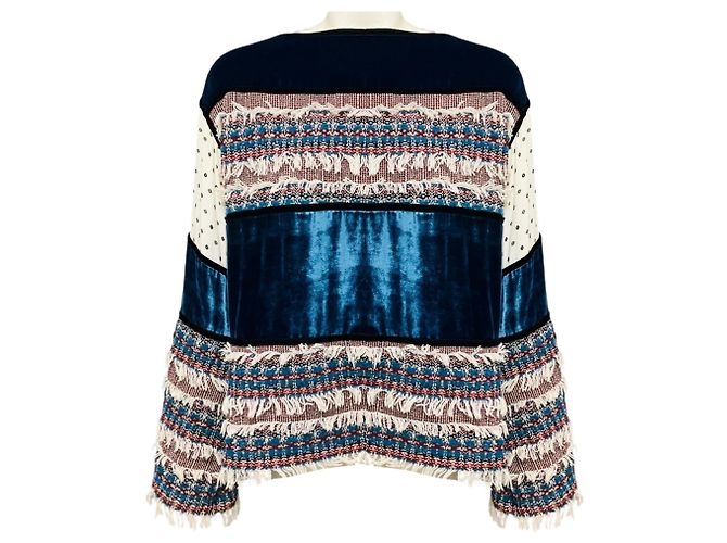 See by Chloé Top de tweed e veludo com franjas See by Chloe Blue Multi Deep Water Azul
