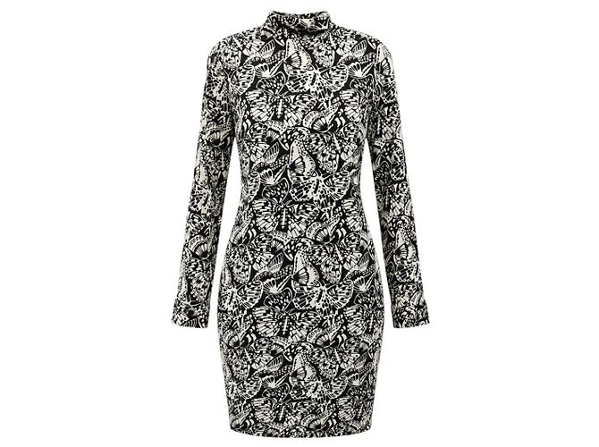 Dries Van Noten Midi-Kleid mit Schmetterlingsprint Schwarz / Weiß