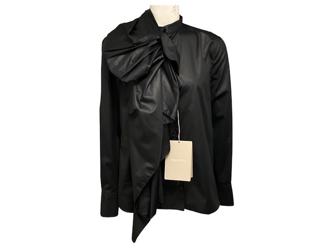 Alexander Mcqueen Camicia in cotone McQueen nera con volant e fiocco Nero