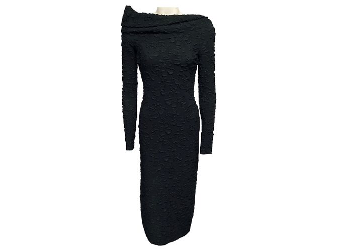Robe de cocktail midi Givenchy noire texturée à fleurs gaufrées