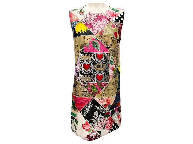 Dolce & Gabbana Gold Multi Metallic Jacquard Patchwork Cocktailkleid Metallisch