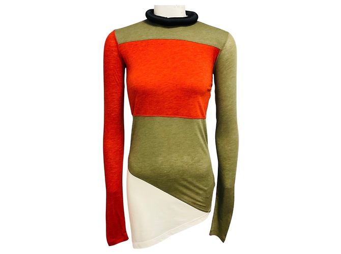 Pull en maille tubulaire Phoebe Philo Olive Green / Orange / Ivory Multicolore