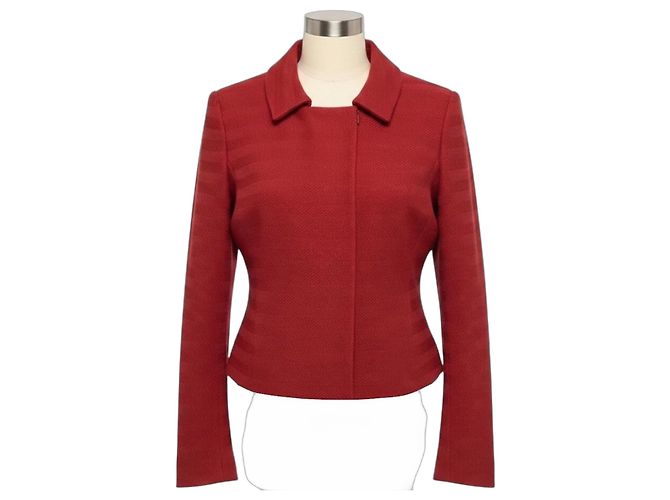 Giacca in tweed di lana foderata in seta con zip frontale rossa Akris Rosso