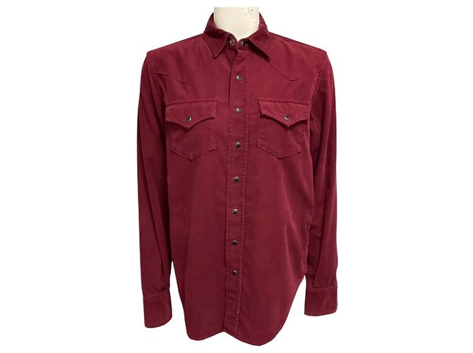 Camisa Western de pana de algodón borgoña Saint Laurent Burdeos