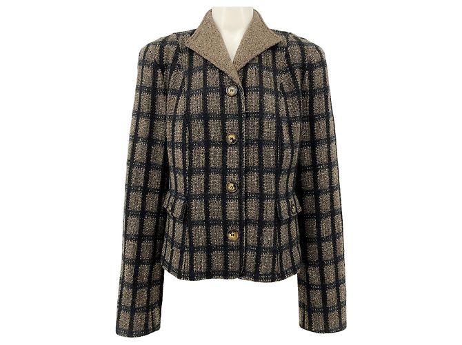Etro Black / Beige Wool Windowpane Check Jacket