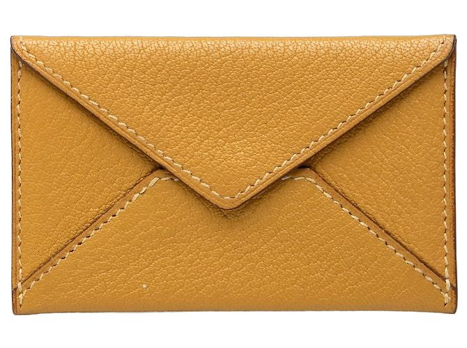 Portacarte a busta Hermès in Chevre Mysore giallo