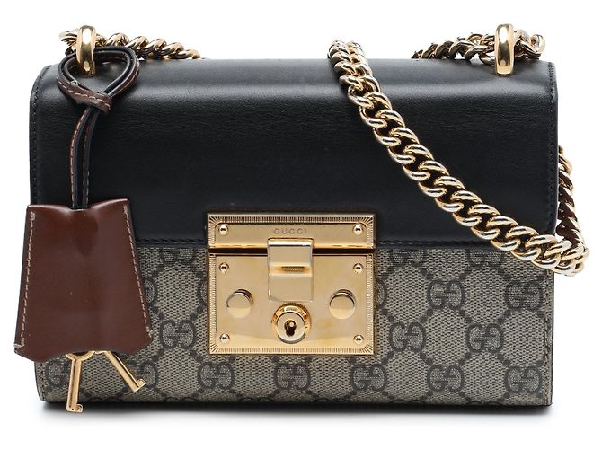 Borsa a Tracolla Gucci Small GG Supreme Padlock Nera Nero