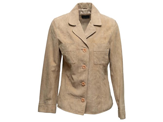 Tan Prada Suede Jacket Size US S Camel