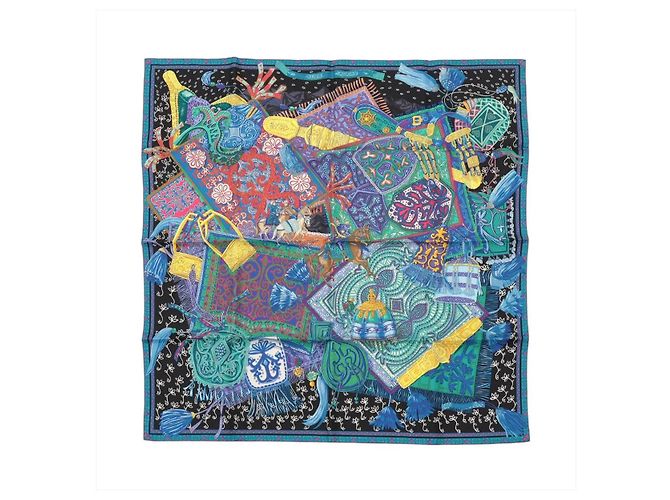 Hermès Carré 90 "CAVALIERS DU CAUCAS" Lenço de seda em Azul