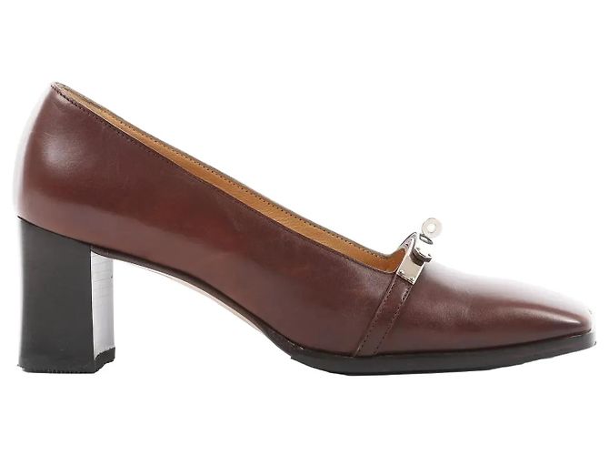 Hermès Escarpins HERMES Kelly en cuir marron, taille 38 EU 