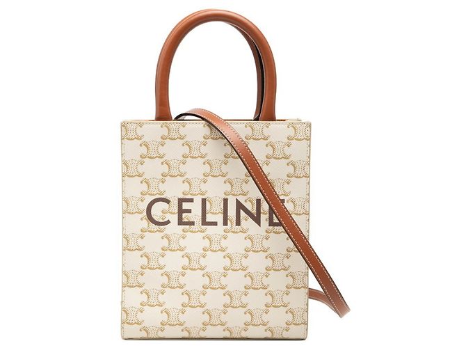 Céline Bolsa Celine Triomphe Vertical Cabas Mini Marrom Branco
