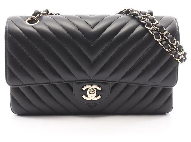 Borsa a tracolla Chanel Chevron V-Stitch Double Flap Nero