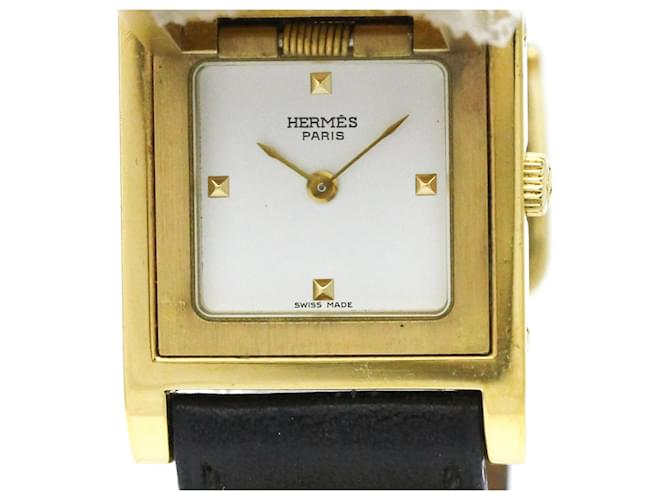 Hermès Montre femme Hermes Medor plaquée or en cuir Quartz 