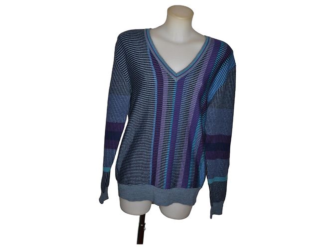 Etro gestreifter Pullover Blau Grau Lila 