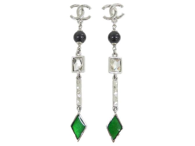 Orecchini a lobo Chanel in argento nero e verde