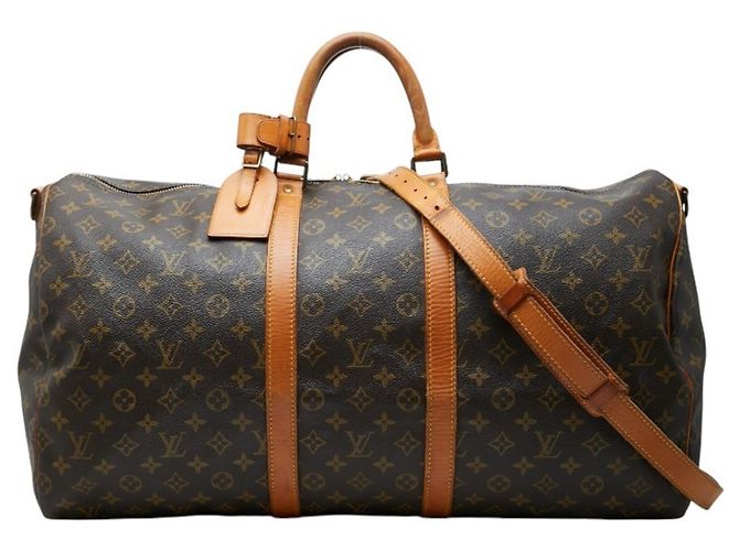 Borsa Louis Vuitton Monogram Keepall 55 Bandoulière Marrone