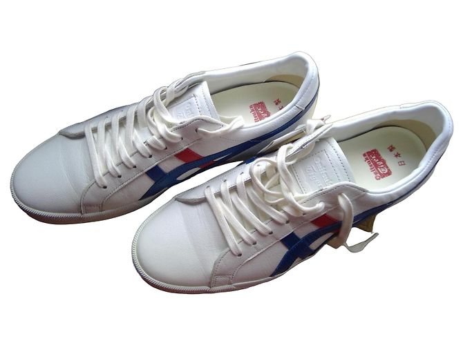 Autre Marque Onitsuka Tiger weiße Leder-Sneaker Low Rot Blau