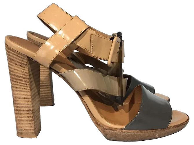 Hermès Leather wedge sandals Brown Beige Grey