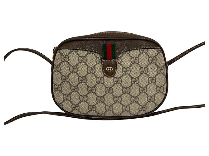 Borsa a tracolla Gucci Sherry Line con hardware logo GG Marrone Rosso Verde