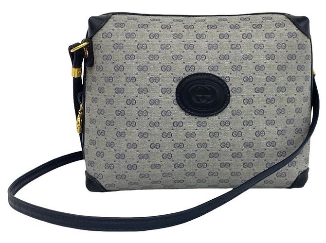 Gucci Navy Micro GG Logo Pattern Leather Shoulder Bag Navy blue