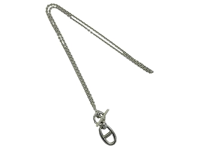 Hermès Collier Amulette Chaine d'Ancre Hermes Argenté 