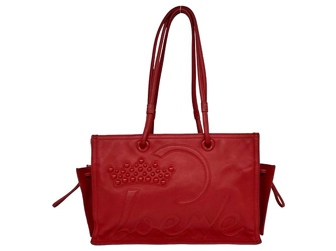 Loewe Rote Studded Logo Tote Bag