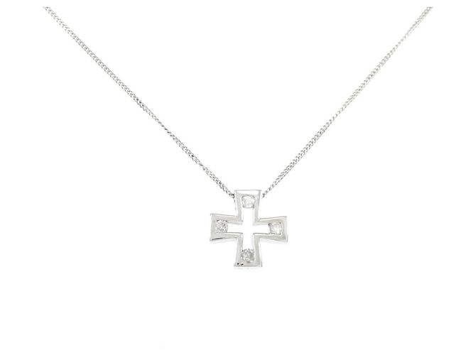 Autre Marque Collana Croce in K14WG e Diamanti Argento