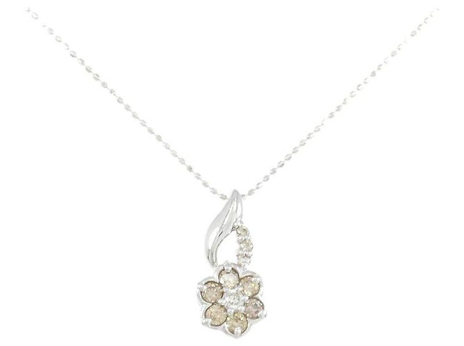 Autre Marque Collana Fiore in Oro Bianco Au750 e Diamanti Argento