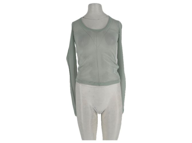 Helmut Lang T-shirt verde trasparente a maniche lunghe