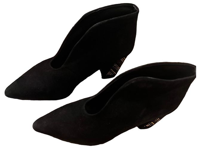 Tosca Blu 37 Black Suede Ankle Boots with Embellished Heels