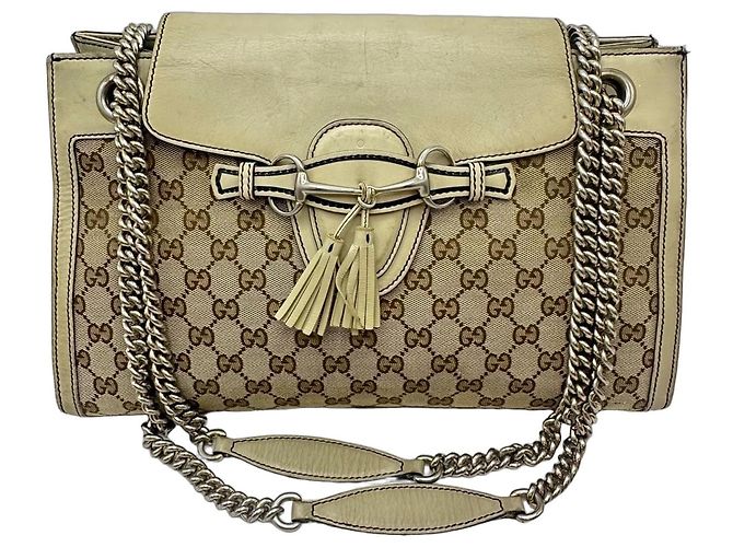 Bolsa de Ombro com Corrente Gucci Emily Marrom Bege