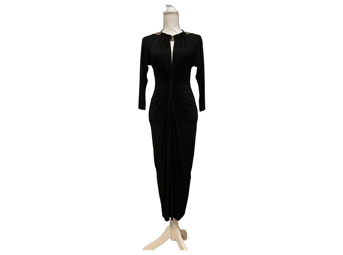 Just Cavalli Enges schwarzes Kleid mit Animal-Print Leopardenprint