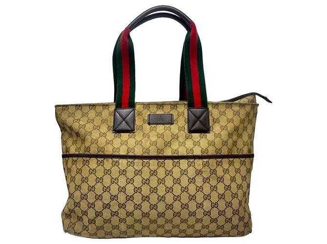 Gucci Monogram Canvas Tote Bag Braun Rot Grün