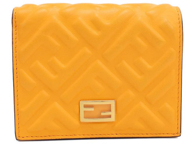 Fendi Bi-Fold Wallet Orange Leather