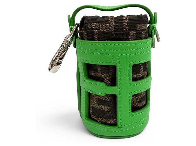 Fendi Zucca Pattern Leather Handbag Charm Brown Green