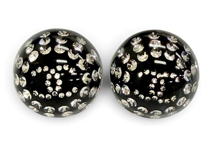 Chanel D26A Coco Mark Kristall-Strass-Stecker-Ohrringe Schwarz