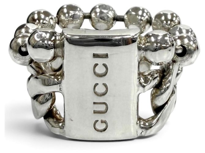 Anillo Gucci de plata esterlina con cadena de bolas