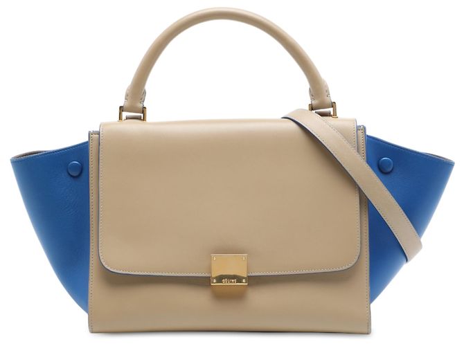 Céline Celine Beige Small Bicolor Leather Trapeze Satchel