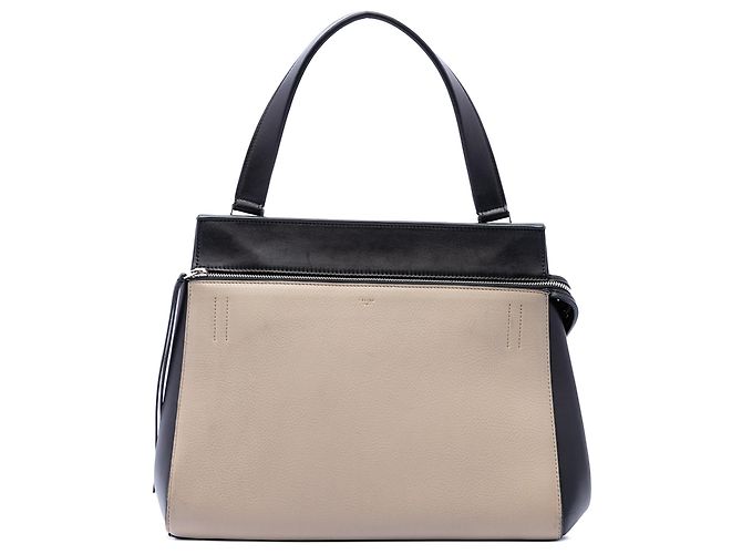 Céline Celine Black Medium Bicolor Leather Edge Handtasche Schwarz