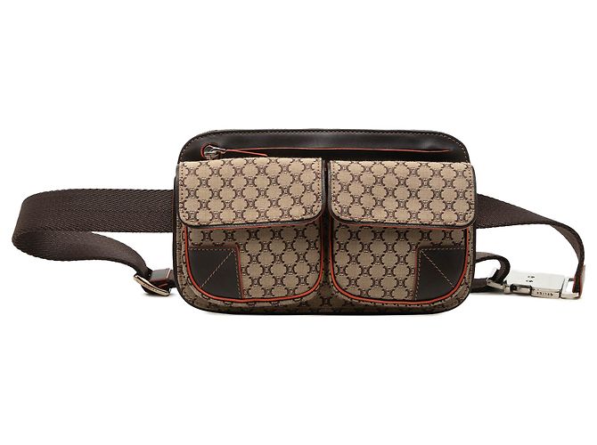 Belt Bag Céline Bolso cinturón Celine Beige Macadam Canvas de doble bolsillo