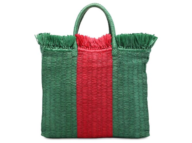 Sac cabas Gucci Green Raffia Web Cestino Vert