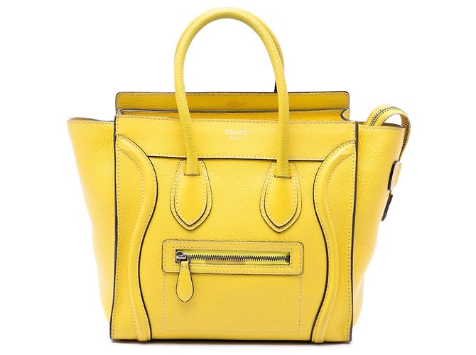 Céline Celine Bolsa Luggage Tote em couro de bezerro drummed amarela Micro Amarelo