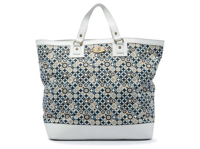 16 Céline Bolso Tote Celine de lona estampada blanca Blanco