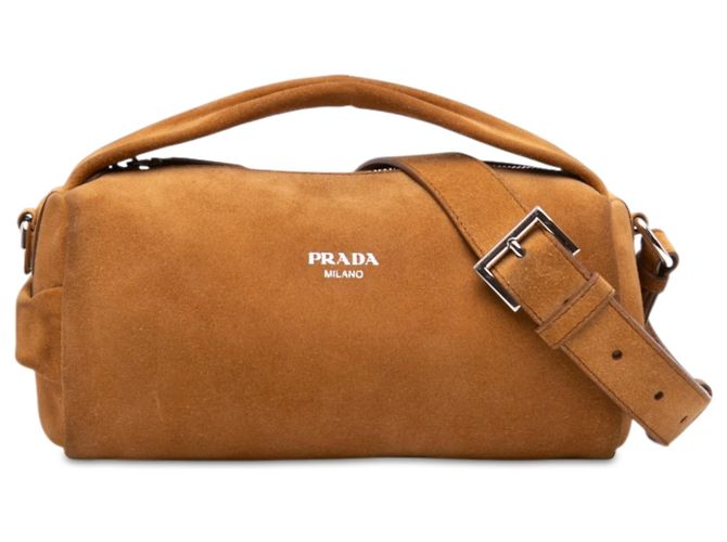 Borsa Prada in camoscio marrone con manico superiore Cammello