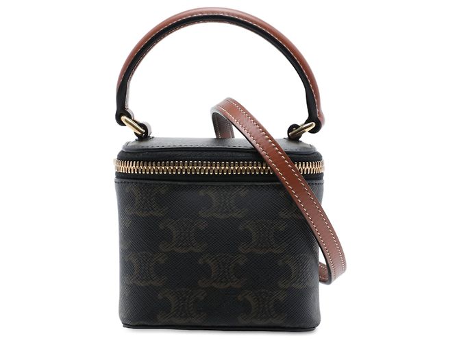 Céline Celine Mini Triomphe Vanity Case aus beschichtetem Canvas in Braun Dunkelbraun