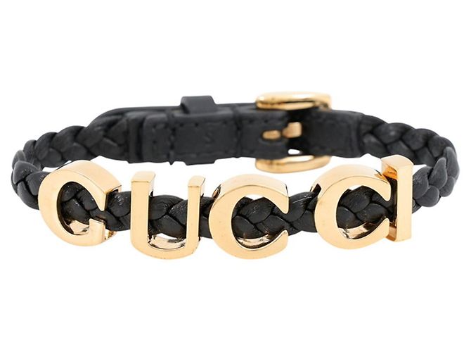 Bracciale con charm in pelle nera Gucci Nero